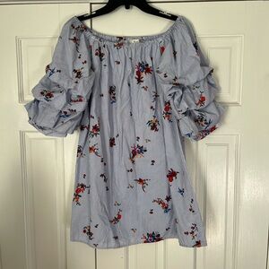 Love J Floral Tunic Shirt Dress Ruched Sleeve Boho Style Size Large
